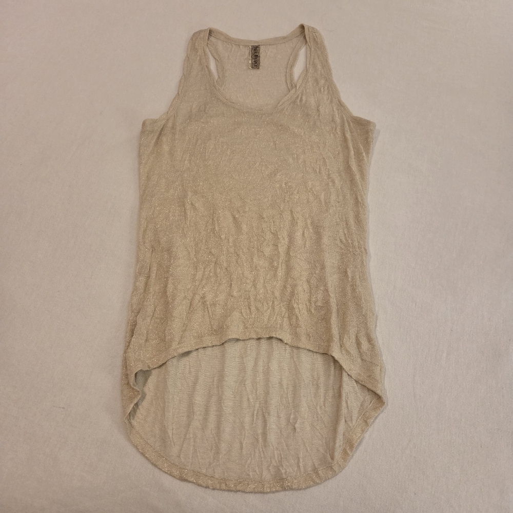 FREE PEOPLE Golden Metallic Sparkle Hi Lo Crinkle Textured Tank Top Women's XS - Picture 5 of 11